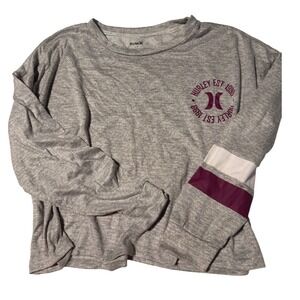 Hurley EST 1999 Heather Gray Long Sleeve Top Crew Neck Athleisure